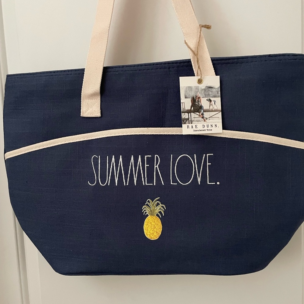Rae Dunn Navy Summer Love Insulated Tote Bag
